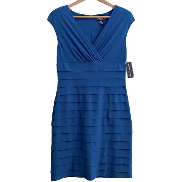 American Living Womens Dress Sheath Tiered Size 10 Blue Surplice V-Neck NWT🏷 - Picture 1 of 11